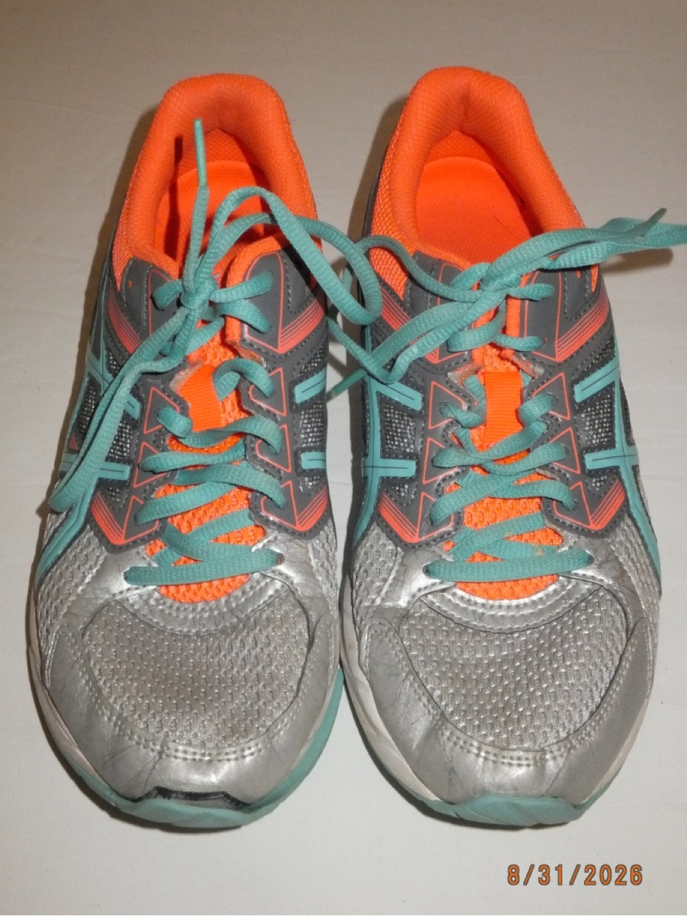 ASICS Women's Orange and Teal Athletic Running Shoes 7.5